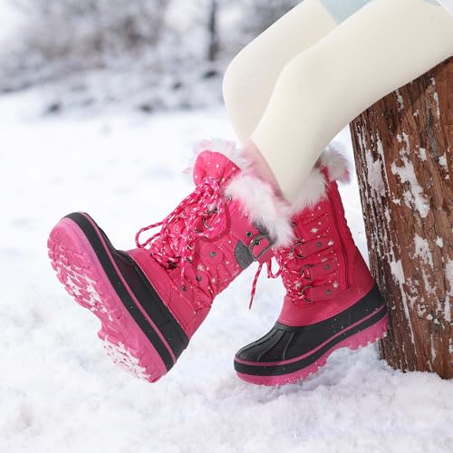 DREAM PAIRS Kids Waterproof Winter Snow Boots,Fuchsia,1 Little Kid