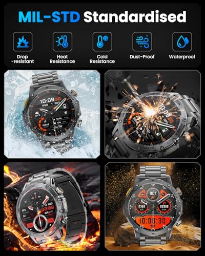 Military Smart Watch (Answer/Make Calls), Smart Watch for Men with 1000 mAh Battery/Led Flashlight/Heart Rate/Sleep Monitor 100+ Sport Modes Fitness Watch for Android/iPhone