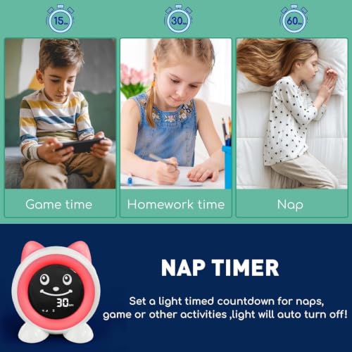 I·CODE Time to Wake Kids Alarm Clock, Toddler Sleep Training Clock | Night Light & Nap Timer, Gift for 2-10 Years Old Children Boys Girls
