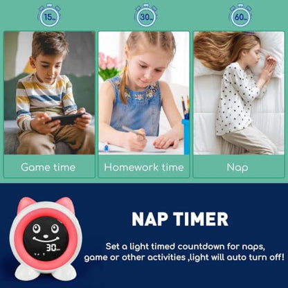 I·CODE Time to Wake Kids Alarm Clock, Toddler Sleep Training Clock | Night Light & Nap Timer, Gift for 2-10 Years Old Children Boys Girls