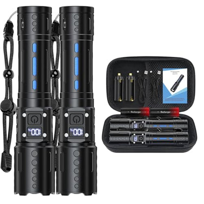 Hoxida Rechargeable LED Flashlights High Lumens, 2000LM Super Bright Flashlight with Memory Function & Stepless Dimming, 5 Modes Powerful Waterproof Handheld Flashlight for Camping Emergencies
