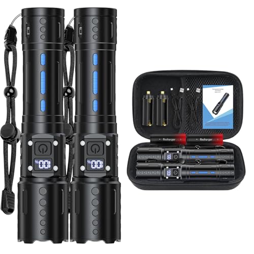 Hoxida Rechargeable LED Flashlights High Lumens, 2000LM Super Bright Flashlight with Memory Function & Stepless Dimming, 5 Modes Powerful Waterproof Handheld Flashlight for Camping Emergencies