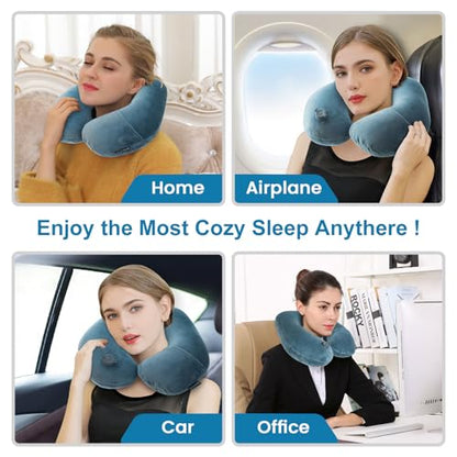 Keemall Portable Inflatable Travel Neck Pillow for Airplane, Car & Office
