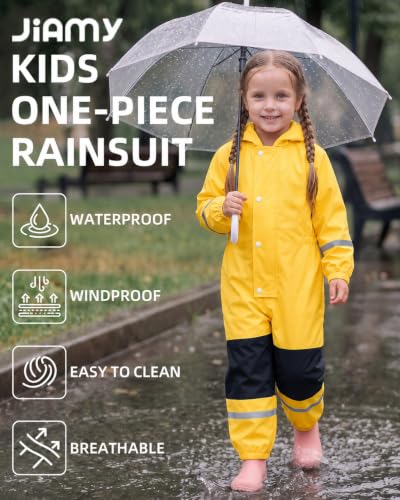 JiAmy Kids Toddler Rain Suit,one Piece Raincoat with Storage Bag for 4-5Years Yellow