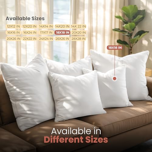 Utopia Bedding Throw Pillows Insert (Pack of 2, White) - 18 x 18 Inches Bed and Couch Pillows - Indoor Decorative Pillow