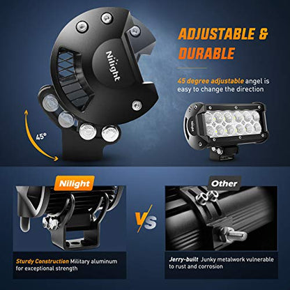 Nilight LED Light Bar 4PCS 6.5Inch 36w Flood LED Work Light Off Road Lights led bar Super Bright for Jeep Cabin Boat SUV Truck Car ATVs,2 Years Warranty
