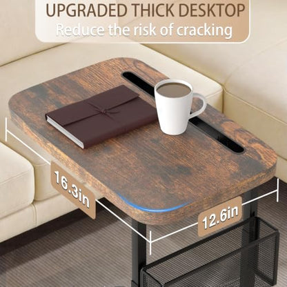 C Table End Table Adjustable Height,TV Tray Table with Storage Baskets