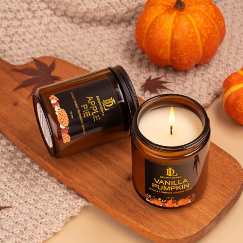 DL DREAMY DEWLA Fall Candle, Apple Pie Scented for Home, 7oz Soy Wax