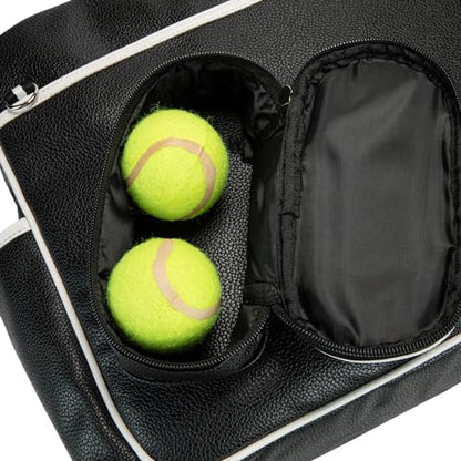Tennis Bags Tennis Tote Bags Black PU Leather Women Men Women Portable Gym Bag Water Bottle Holder Sport Shoulder Straps Rackets Shoulder Bag Can Hold 2 Rackets