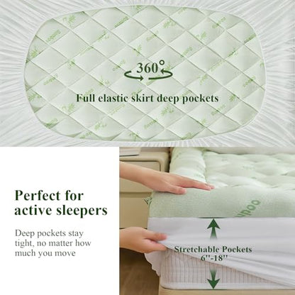 KRIMANO King Mattress Topper, Viscose from Bamboo Thick Pillow Top Pad