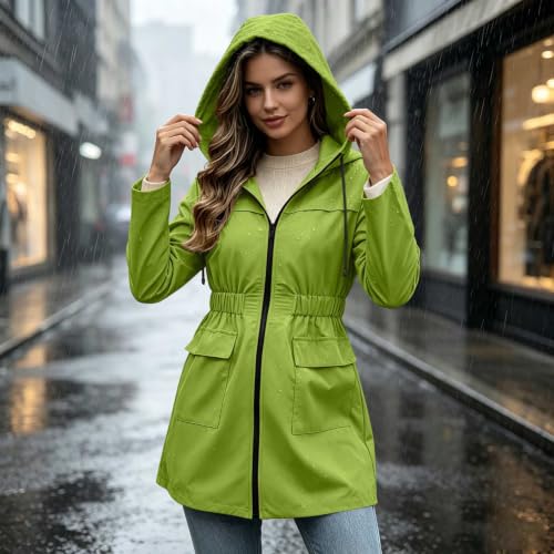 Jacket Women Rain Jacket Women 2026 Long Hooded Zip Up Waterproof Windbreaker Coat With Pockets Casual Fall Winter Outdoor Raincoat Green Large