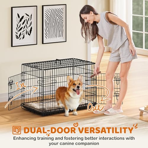 Yaheetech Dog Crate 36'' Double Door Dog Crate with Divider, Removable Tray