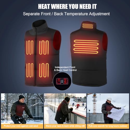 FREEHILL Men's Heated Puffer Vest, -22°F Outdoor Work Hunting Ice Fishing,M