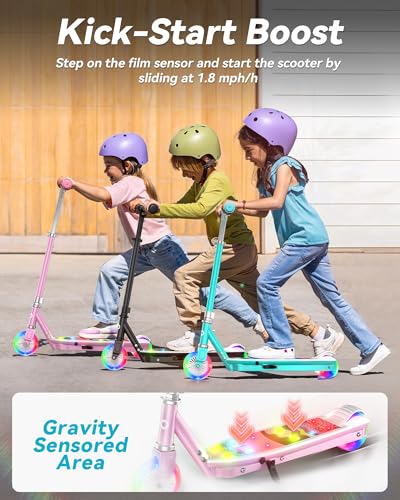 Gyroor KS2 Kids Electric Scooter 5 MPH LED Light Up Wheels Pink | 5 MPH safe speed, LED light-up wheels, Pink finish, Adjustable height design, Easy kick-start motor