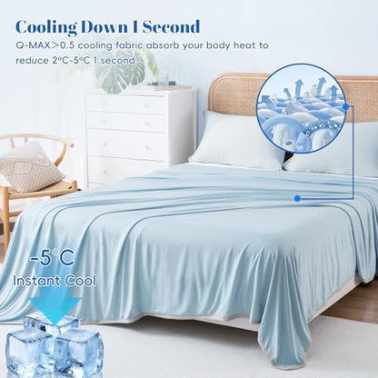 PHF Double Cooling Blanket for Hot Sleepers King Size, Arc-Chill Q-Max>0.5 with Double Cooling, Summer Blanket Absorbs Heat to Keep Cool All Night for Night Sweats (Ice Blue, 108''x90'')