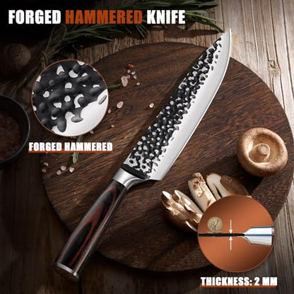 Topfeel 3PCS Chef Knife, Hand Forged High Carbon Stainless Steel Japanese Knife Sets, Ultra Sharp Professional Kitchen Knife Sets with Wood Ergonomic Handle