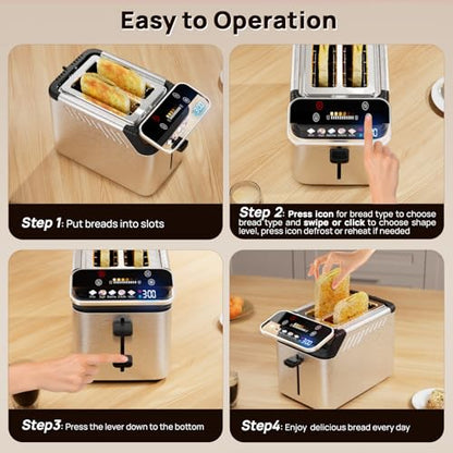 WHALL Toaster 2 Slice, Touch Screen Toasters with Projection Display