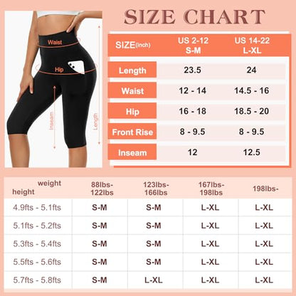 DHSO Women's Knee Length Leggings, High Waisted Biker Shorts with Pockets