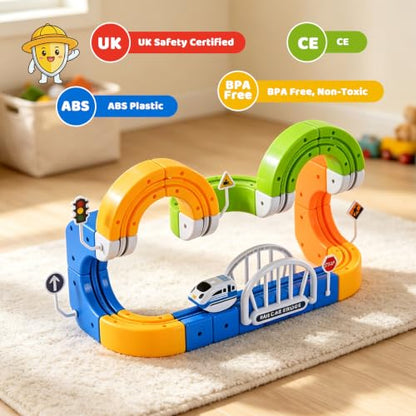 Electric Train Set 3D Track STEM Toy Toddler Gifts for 3-8 Boys Girls | 100PCS Train Sets for Kids Toys, Track Blocks with Flip Hanging Tracks, USB Car, Traffic Signs, Stockings Stuffers for Kids