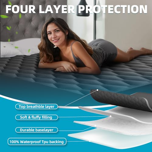 Waterproof King Mattress Protector, Noiseless King Size Mattress Pad with Deep Pocket Fitted Up to 8-21 inches, Soft & Breathable Bed Mattress Cover Washable for Home, Bedroom, Hotel (Gray)