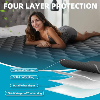 Waterproof King Mattress Protector, Noiseless King Size Mattress Pad with Deep Pocket Fitted Up to 8-21 inches, Soft & Breathable Bed Mattress Cover Washable for Home, Bedroom, Hotel (Gray)