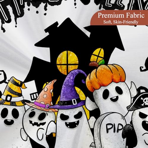 ChloropLastid Halloween Ghost Shower Curtain Castle Cute Funny Ghosts Full Moon Sets Bathroom Curtain Set for Kids Waterproof Fabric Machine Washable Bath Decor with Hooks 72x72 inch