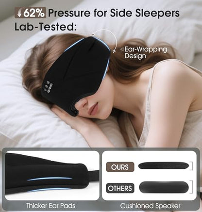 Sleep Mask with Headphones Bluetooth 5.4, TOPOINT Blackout Eye Mask for Sleeping Headphones Earphones with Soft Bamboo Cotton Cooling Breathable, HD Stereo Speaker for Side Sleepers Women Men Travel (Ink Black)
