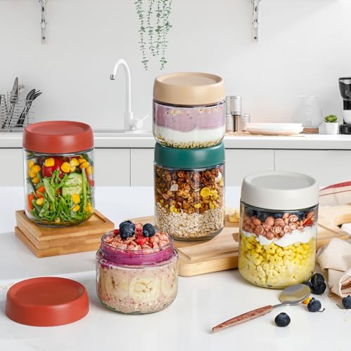 Overnight Oats Jar,Mason Jars,Overnight Oats Containers With Lids,16 OZ - Set Of 4,Chia Pudding Jars With Lids, Oatmeal Container To Go, With Spoon And Marker