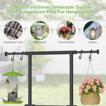 NEYCIL Garden Hose Holder with Telescopic Pole, Freestanding Garden Hose Stand Stake with 4 Spikes, Heavy Duty Sturdy Metal Hose Storage Rack and Hanger for Outside Yard Lawn Farm, Black