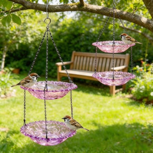 Outdoor 2-Tier Hanging Bird Feeder Hummingbird Bathing Tray for Gardens Patios and Backyards Decorative Birdbath for Birdwatching and Feeding