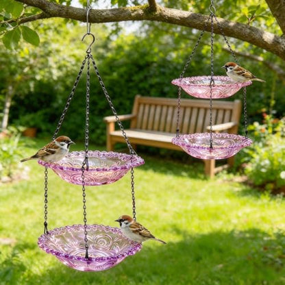 Outdoor 2-Tier Hanging Bird Feeder Hummingbird Bathing Tray for Gardens Patios and Backyards Decorative Birdbath for Birdwatching and Feeding