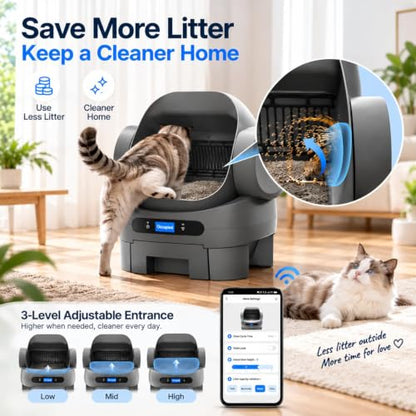 Automatic Litter Box Self Cleaning, Smart Cat Litter Box with LED