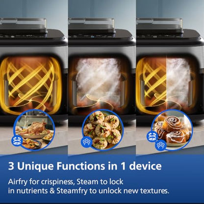 Philips 5000 Series 9.6qt (9L) Dual Basket All-in-One Air Fryer & Steam Cooker – 19 in One Cooking Functions, RapidAir Plus + Steam, Auto Steam Clean (NA555/00)