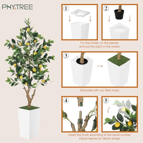 PHYTREE 5FT Artificial Lemon Tree with White Tall Planter & Fruits