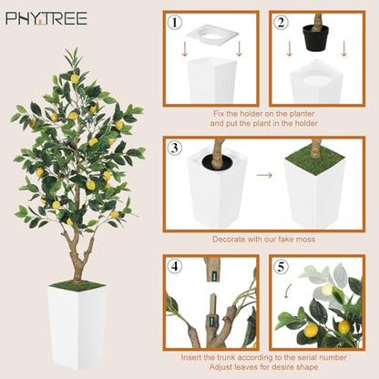 PHYTREE 5FT Artificial Lemon Tree with White Tall Planter & Fruits