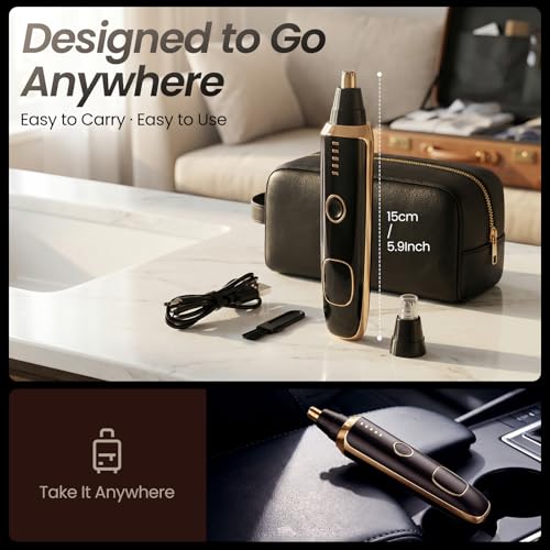 Beanify LED Display Eyebrow & Nose Hair Trimmer Clipper for Men Women,2025 Rechargeable 2 in 1 Painless Ear & Facial Hair Trimmer with Powerful Motor and Dual-Edge Blades Easy Cleansing (Black Gold)