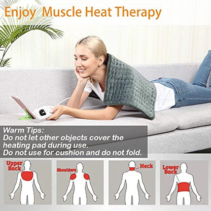 Heating Pad Electric Heat Pad, Hot Heated Pad,Moist Heat Heating Pad Moist and Dry Heat,Multiple Temp and Timer Settings (Gray green, 24"X12")