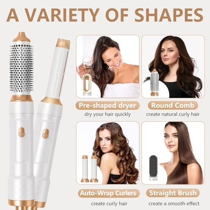 TANSHINE 5-in-1 Hair Dryer Brush, Detachable Auto-Wrap Styler, Gold
