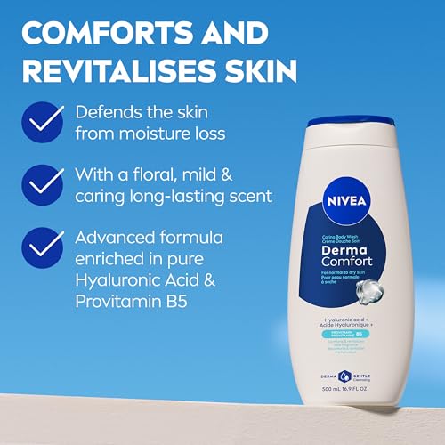 NIVEA Derma Comfort Gel Douche, Acide Hyaluronique & Provitamine B5, 500ml