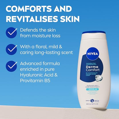 NIVEA Derma Comfort Gel Douche, Acide Hyaluronique & Provitamine B5, 500ml