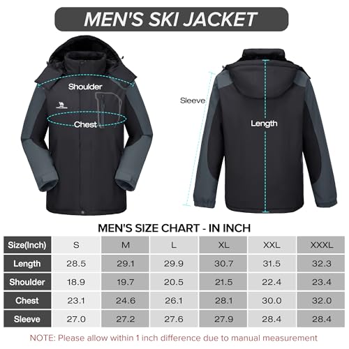CAMELSPORTS Mens Winter Jacket Waterproof Warm Snow Ski Jackets Faux Fur Fleece Rain Coats with Removable Hood, B-black, Large