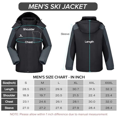 CAMELSPORTS Mens Winter Jacket Waterproof Warm Snow Ski Jackets Faux Fur Fleece Rain Coats with Removable Hood, B-black, Large