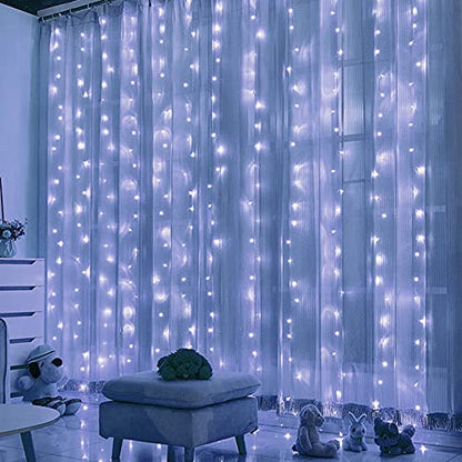 Home Lighting Window Curtain String Lights, 300 LED 8 Lighting Modes, Copper String Lights with Remote Control, USB Powered, Waterproof for Christmas Bedroom Party