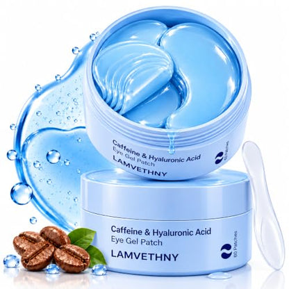 LAMVETHNY Caffeine Collagen Eye Masks - Korean Skincare Brightening Hydrating Anti Cooling Firming Non-Irritating for Appearance of Dark Circles&Wrinkles&Puffiness - Gift for Mom Traveler Night Worker (blue)