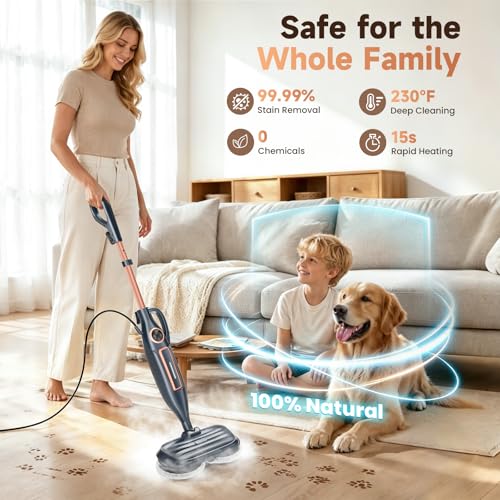 DEVOAC VM6 Scrubbing Steam Mop with Rotating Mop Pads, 10 in 1 Steam Mop, Lightweight Spin Mop & 3 Steam Modes for Hard Floor Laminate Marble Floors (Ink)