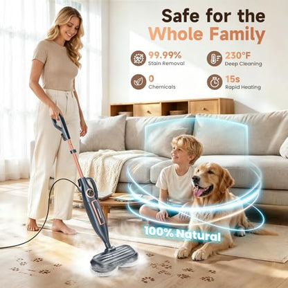 DEVOAC VM6 Scrubbing Steam Mop with Rotating Mop Pads, 10 in 1 Steam Mop, Lightweight Spin Mop & 3 Steam Modes for Hard Floor Laminate Marble Floors (Ink)