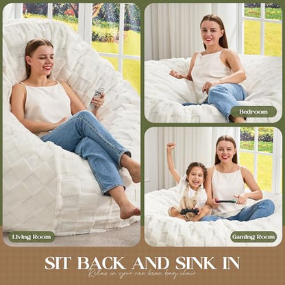 Hobestluk Large Bean Bag Chairs 3FT Big Adults BeanBag Chairs Plaid Cover