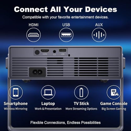 Sainyer Mini Projector, WiFi Bluetooth, 1080P, 4K, Halloween Christmas | Auto Keystone, Adjustable Stand, HDMI USB, APP Compatible, Portable Home Theater for Halloween, Christmas, Bedroom & Camping
