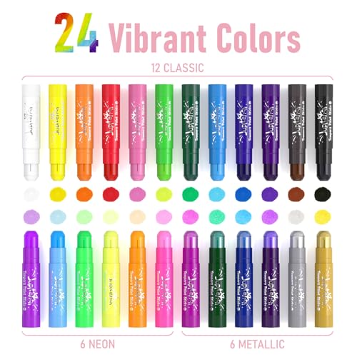 JUPITEARTH Tempera Paint Sticks for Kids, Quick Drying, 24 Colors