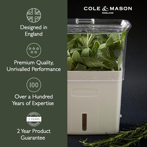 Cole & Mason H105159 Tealby Fresh Cut Herb Keeper, Herb Pot/Storage/Herb Saver/Box, Acrylic, Includes Removable Dividers, 2 Year Guarantee,White/Clear (H) 230mm x (W) 185mm x (D) 120mm